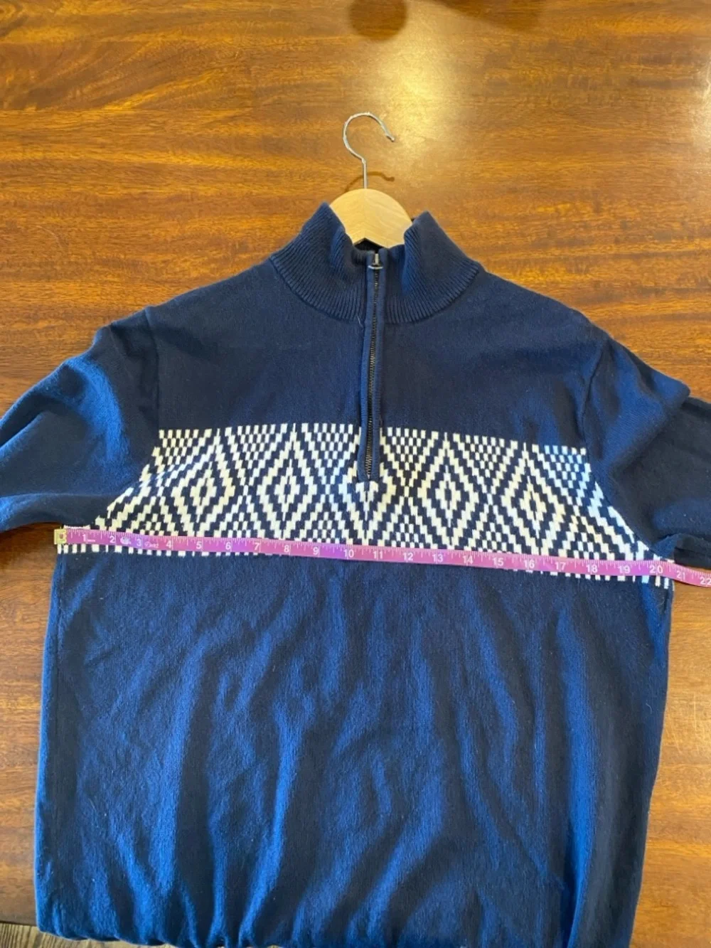 J.Crew Mens 1/4 zip heritage sweater 100% cotton navy preppy pullover fair isle